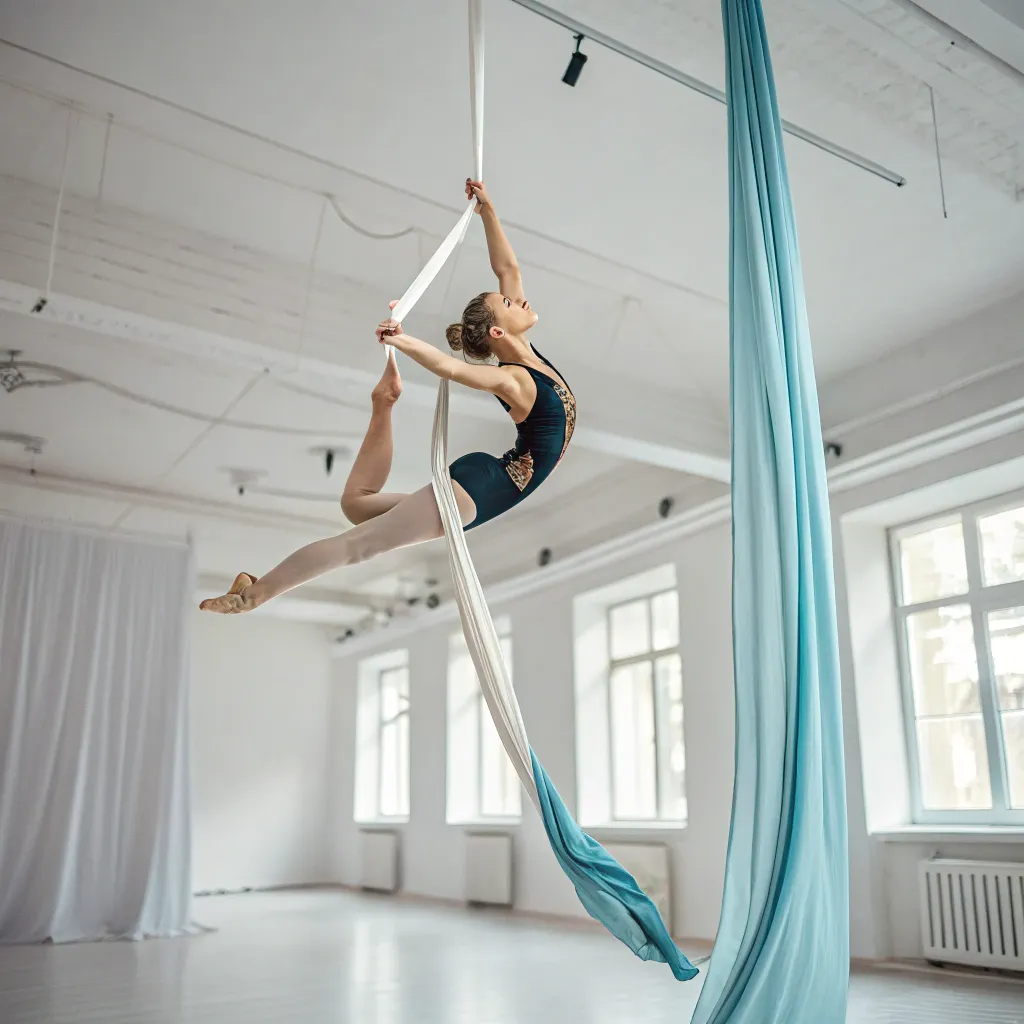 Aerial gymnast performing gracefully