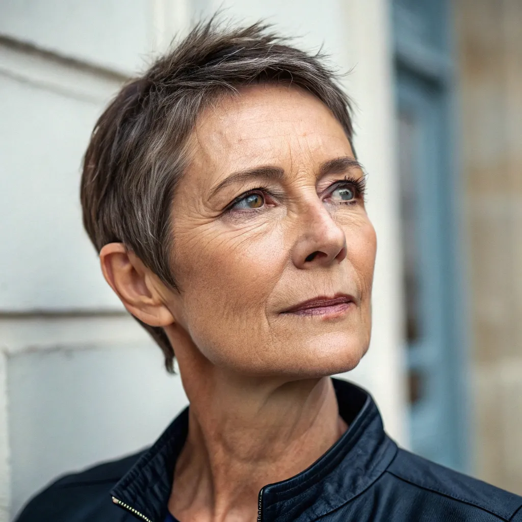 Mature woman with short hair